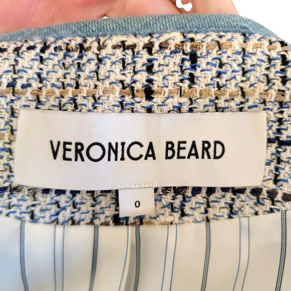 Veronica Beard Darla Tweed Lady Jacket Blazer Blue 0 Multicolor Cropped Short XS - Picture 3 of 11